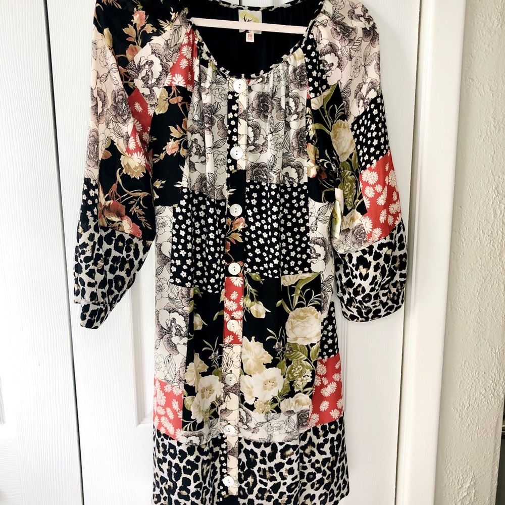 Anthro Fig and flower pattern block dress